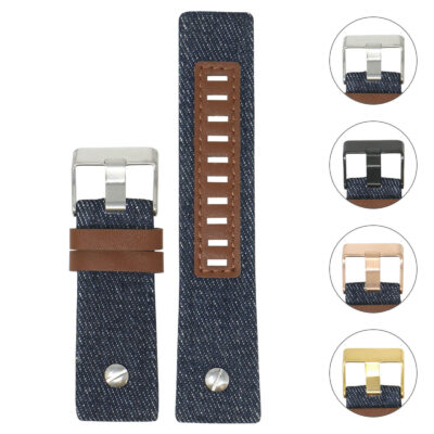 L.dz5.5 Gallery Blue (Silver Buckle) StrapsCo Denim & Leather Watch Band Strap With Rivet For Diesel